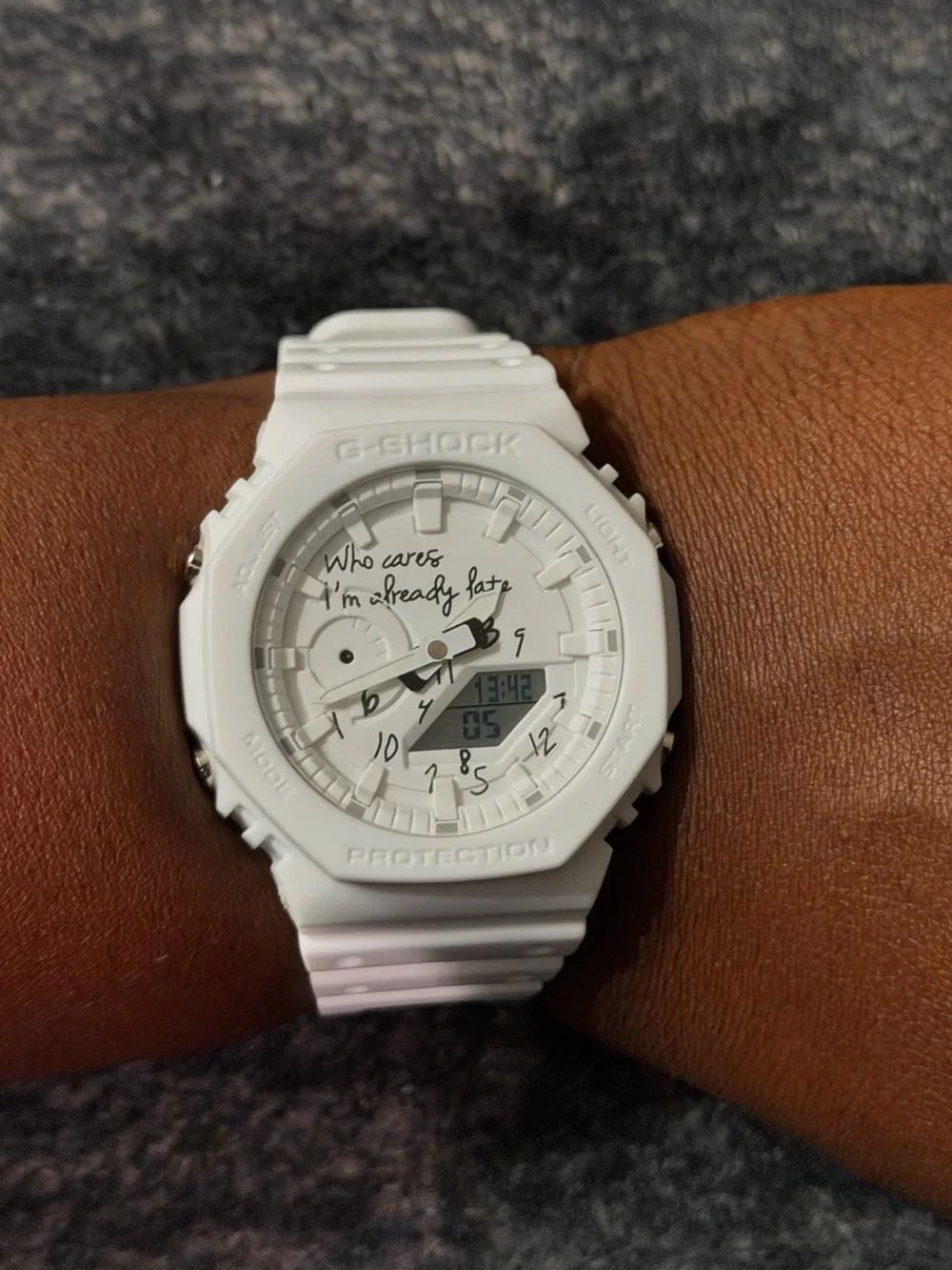 G-Shock White Analog-Digital Watch with Handwritten Dial Accents
